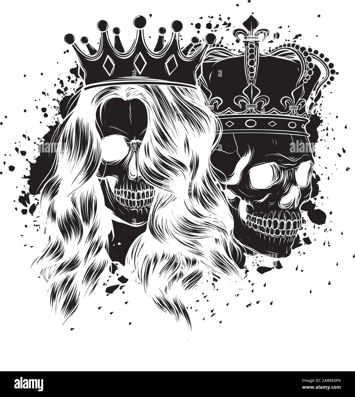 Skull King and Queen vector. Love skull couple. illustration Stock