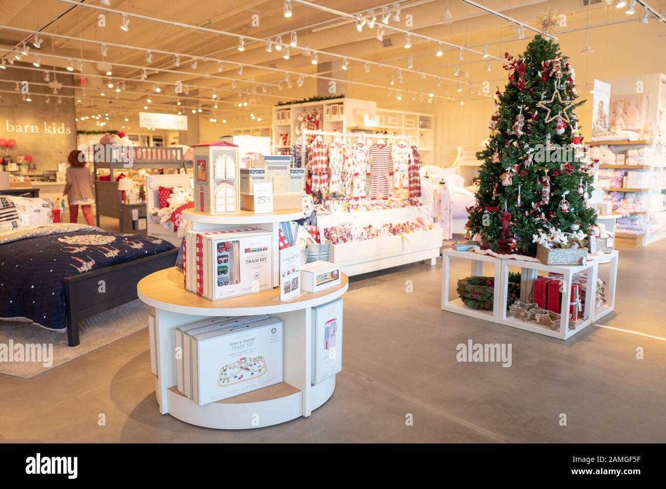Interior view of Pottery Barn Kids retail store decorated for the