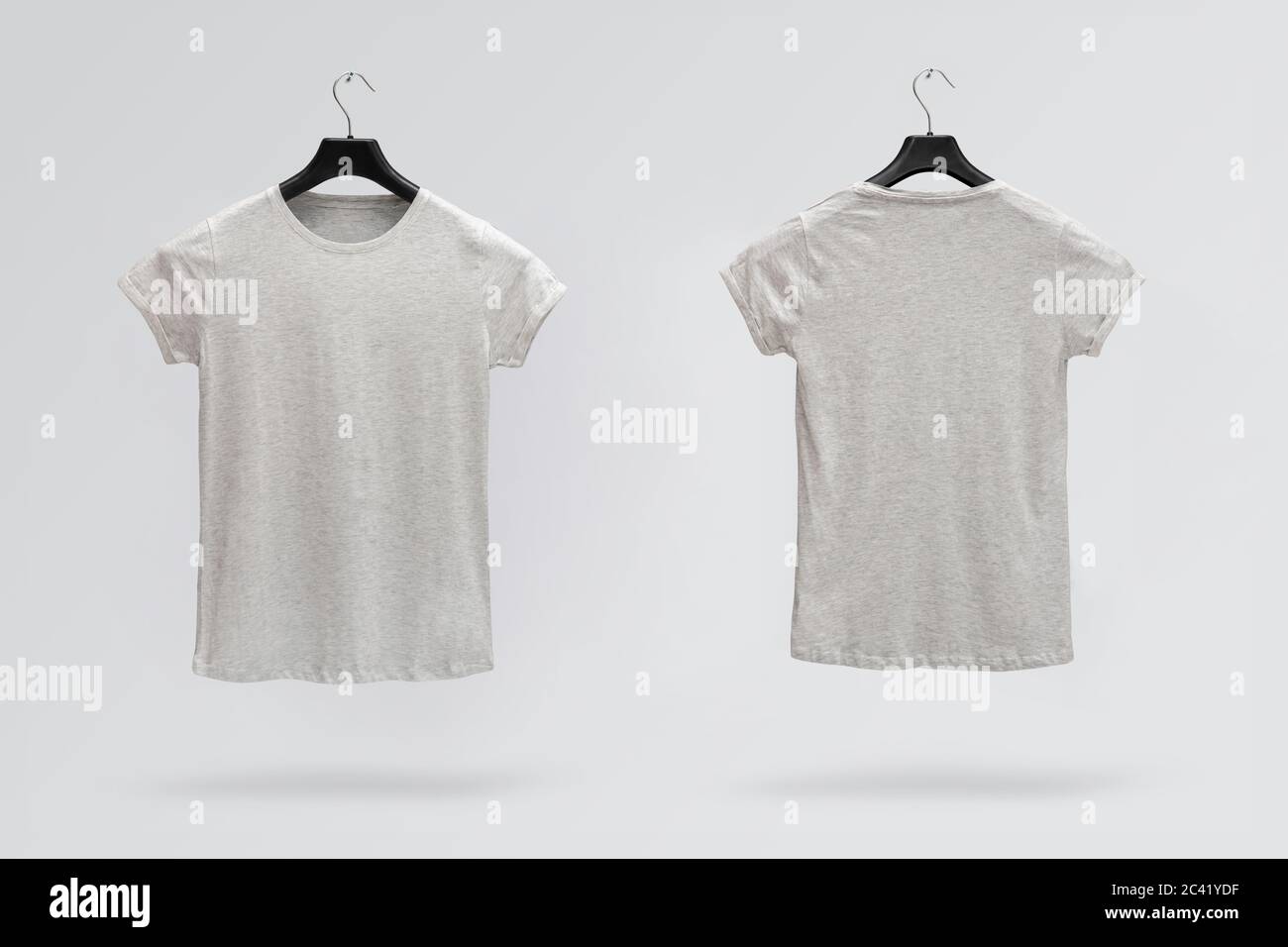 Download Front and back sides of female grey melange cotton t-shirt ...