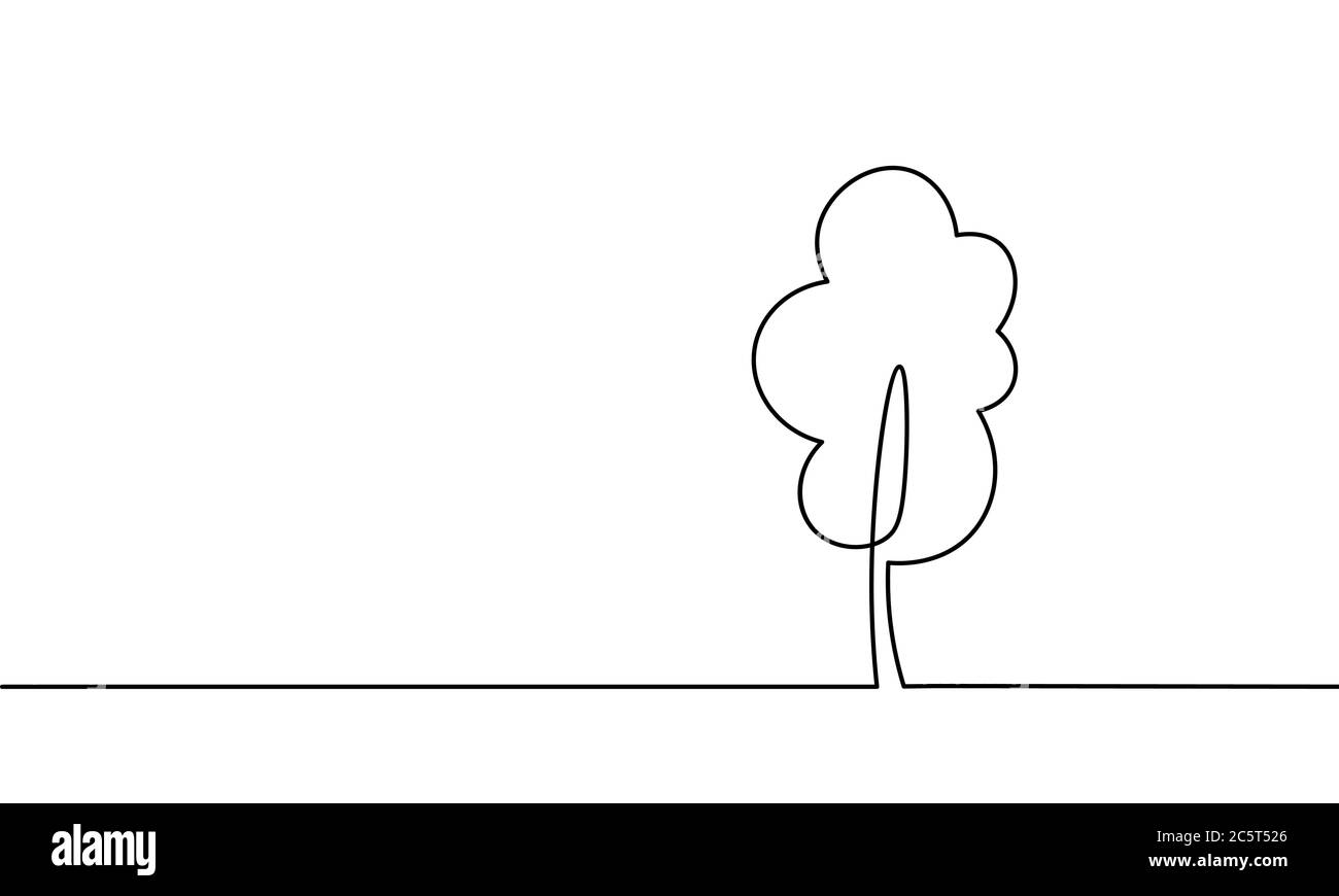 Single continuous line art tree park. Outdoors garden landscape design ...