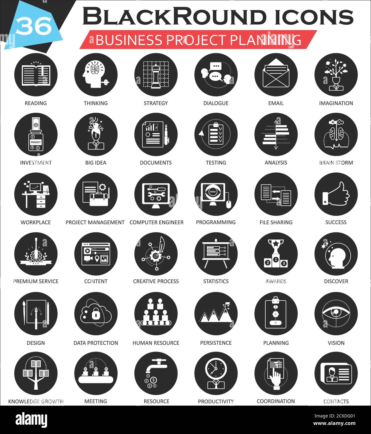 Vector Project planning circle white black icon set. Ultra modern icon