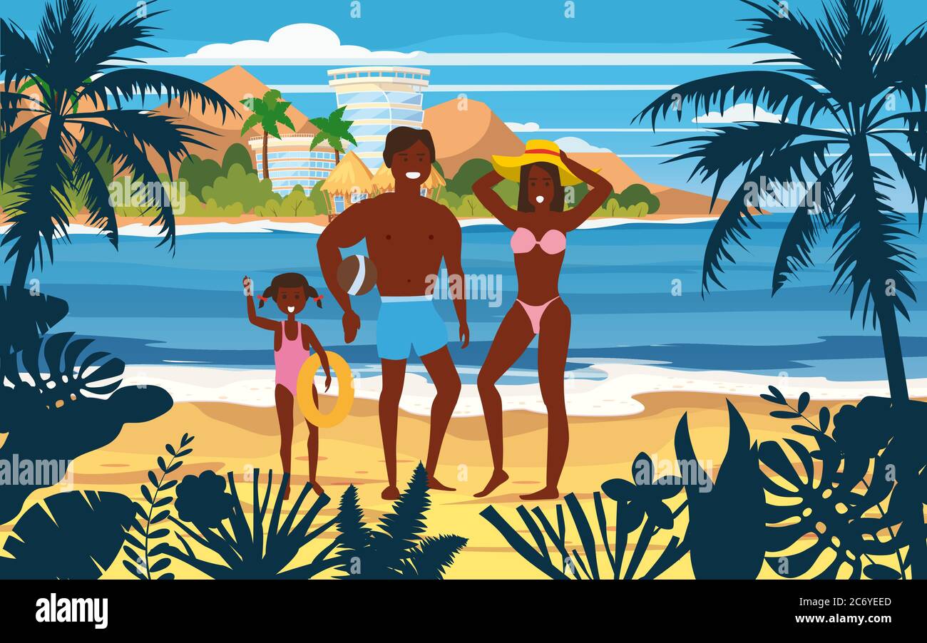 Download Happy Family on Summer Vacation Beach. Father Mother and ...
