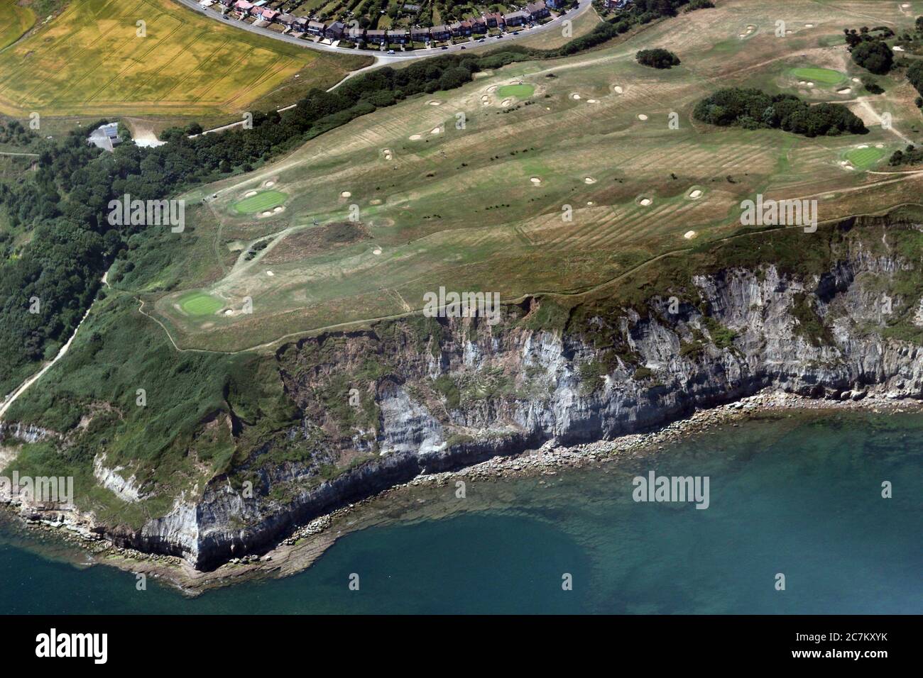 Aerial photo of Scarborough South cliff Golf Club showing drainage channels exposed by the Aerial photo of Scarborough South cliff Golf Club showing drainage channels exposed by the
