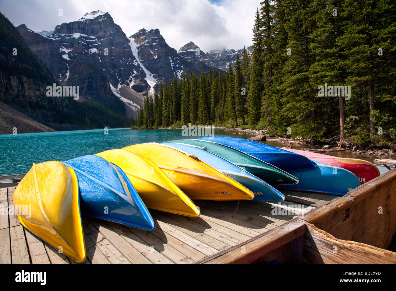 Canoe rental at "Moraine Lake" in the Valley of the Ten Peaks in Stock