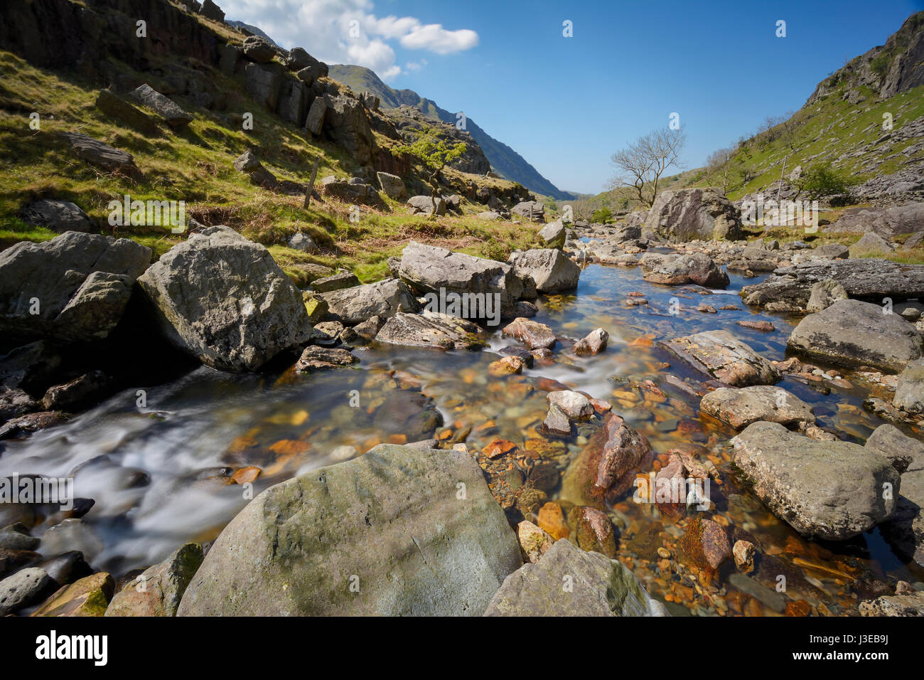 Afon Nant Peris, the river running through the rugged and scenic Stock ...