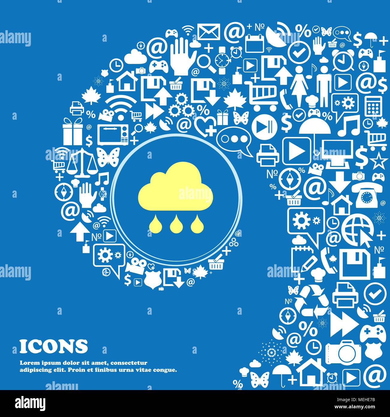 cloud rain icon . Nice set of beautiful icons twisted spiral into the center of one large icon. Vector illustration Stock Vector