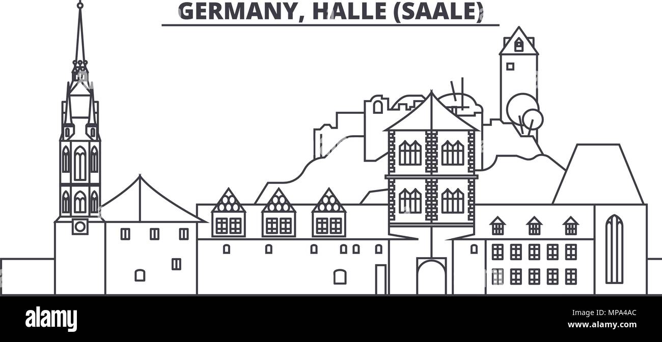 Germany, Halle Saale line skyline vector illustration. Germany, Halle