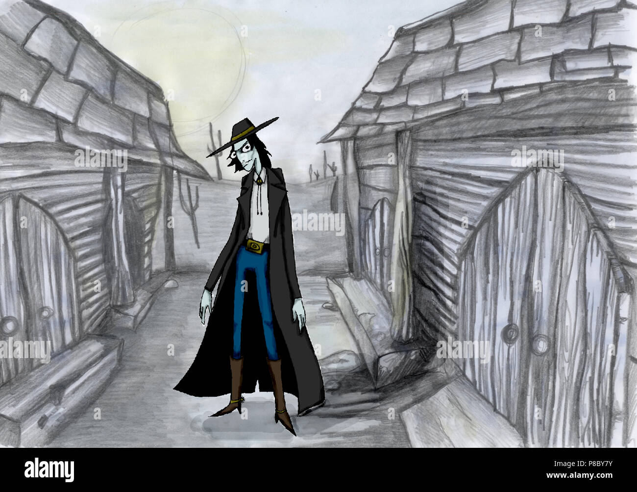 western scene illustration background Stock Photo - Alamy