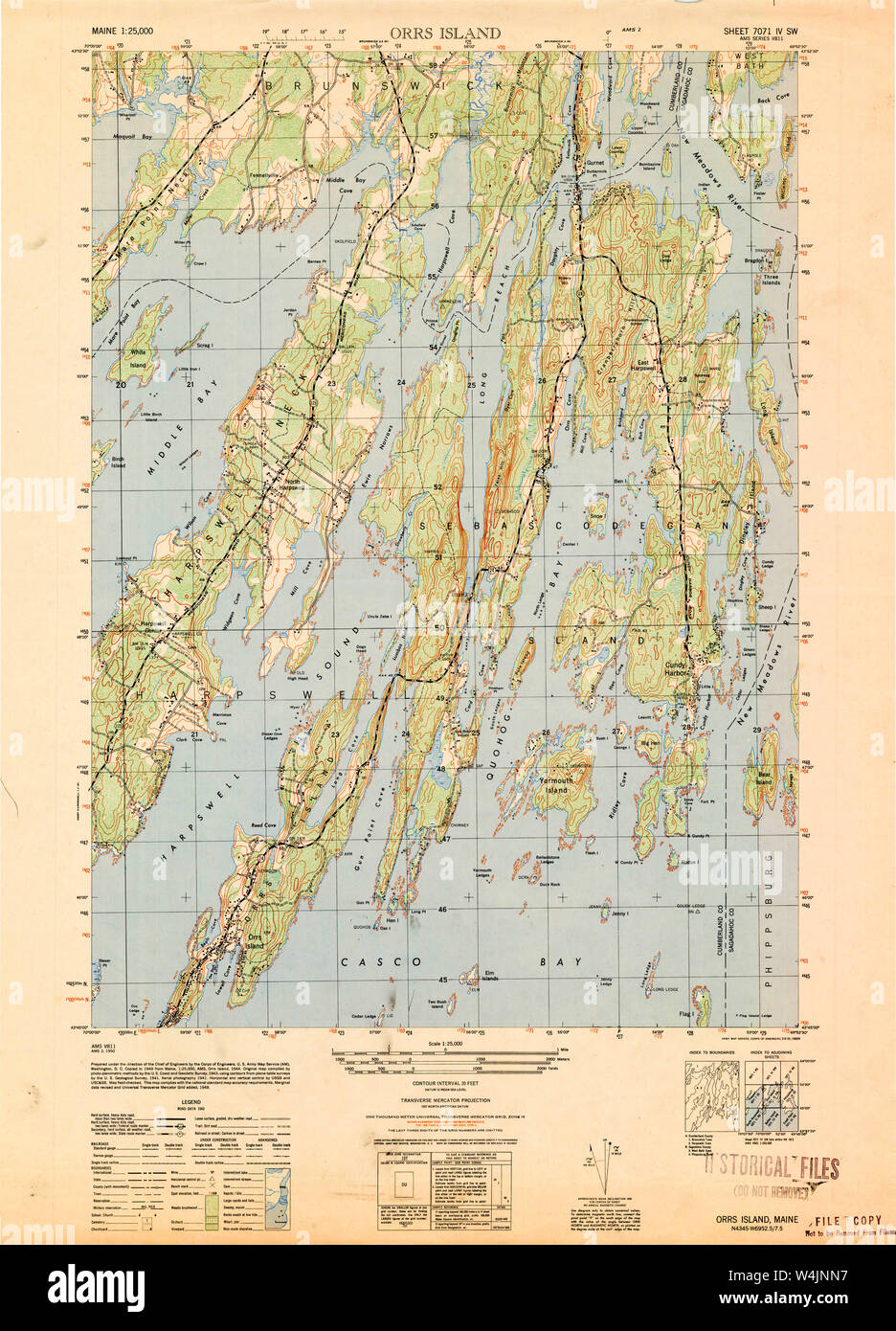 Maine USGS Historical Map Orrs Island 807005 1950 25000 Restoration