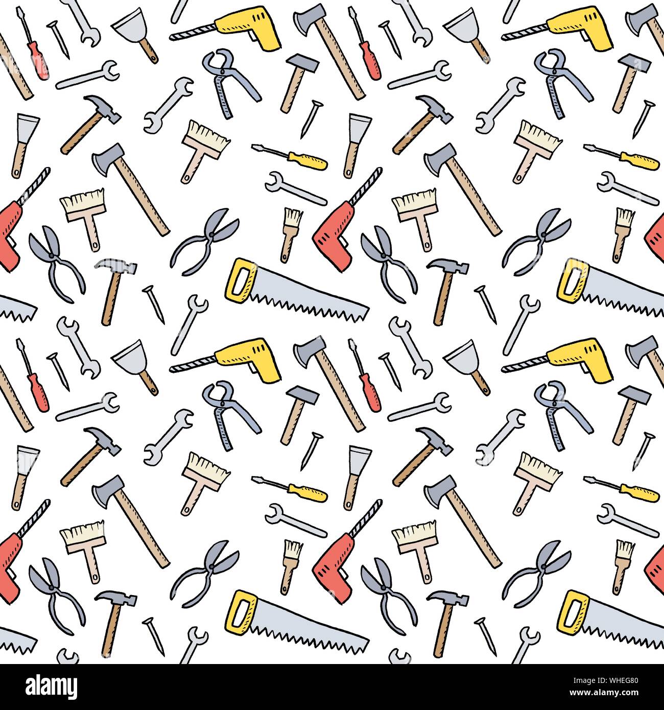 Cartoon tools background - seamless vector texture with hardware